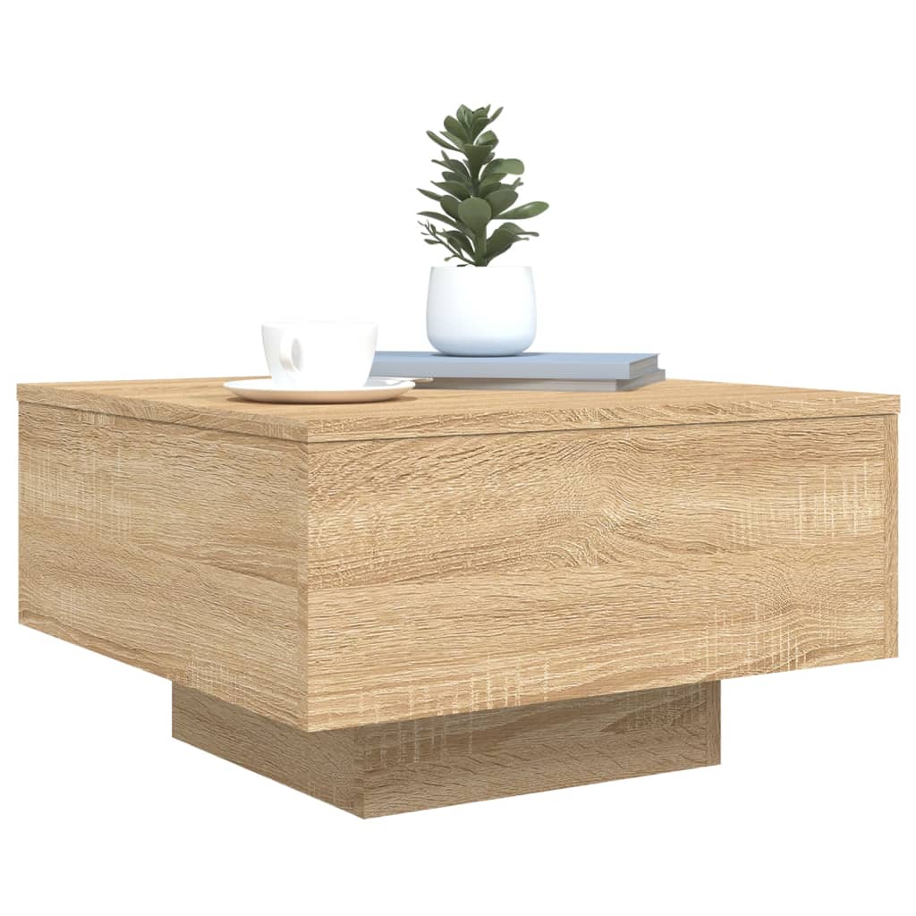 Salongbord med LED-lys sonoma eik 55x55x31 cm