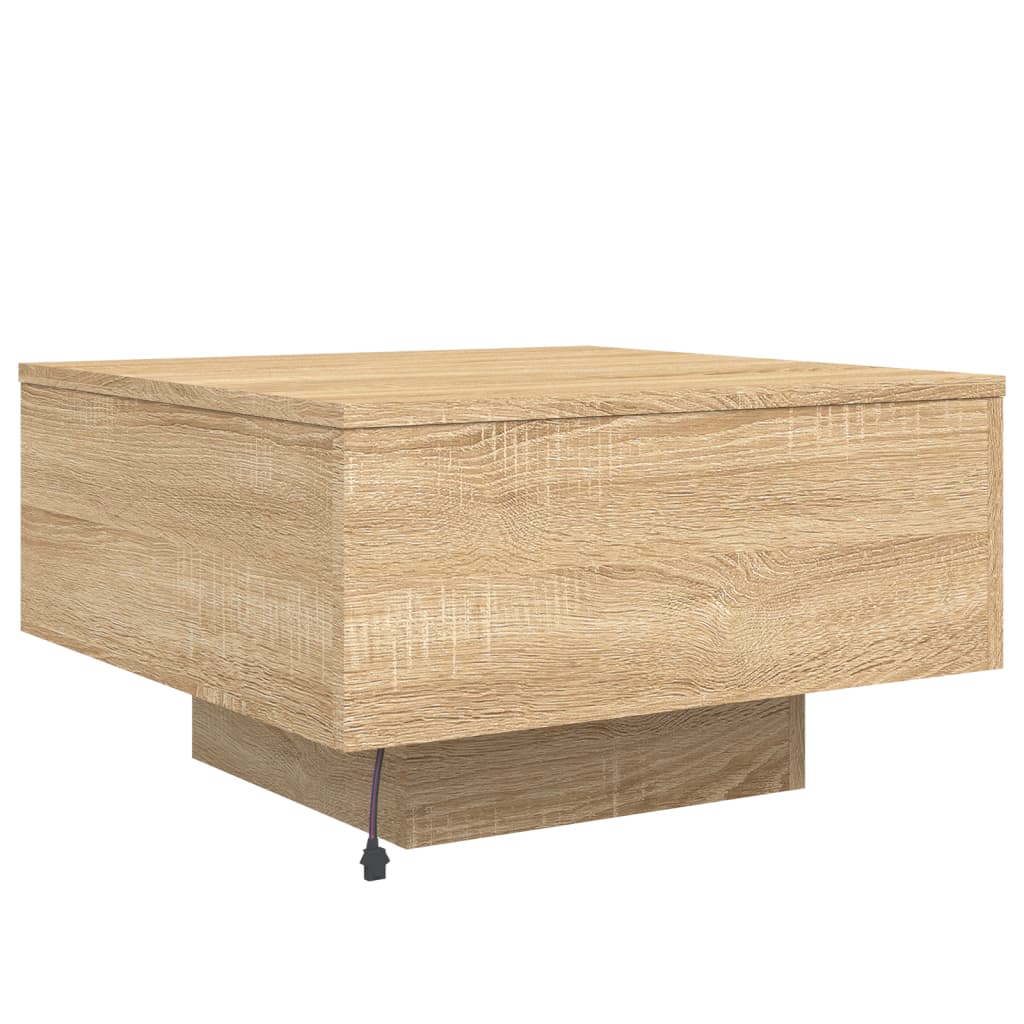 Salongbord med LED-lys sonoma eik 55x55x31 cm