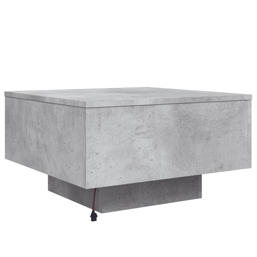 Salongbord med LED-lys betonggrå 55x55x31 cm