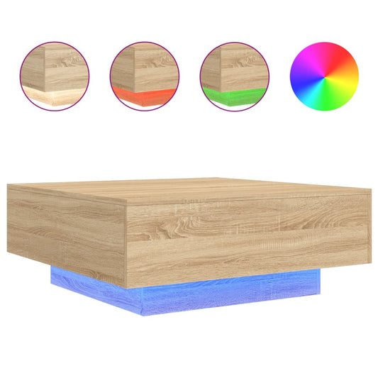 Salongbord med LED-lys sonoma eik 80x80x31 cm