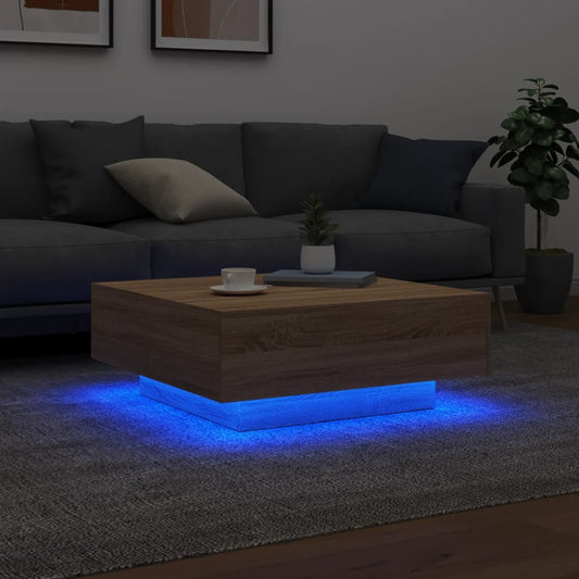 Salongbord med LED-lys sonoma eik 80x80x31 cm