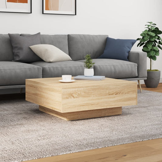 Salongbord med LED-lys sonoma eik 80x80x31 cm