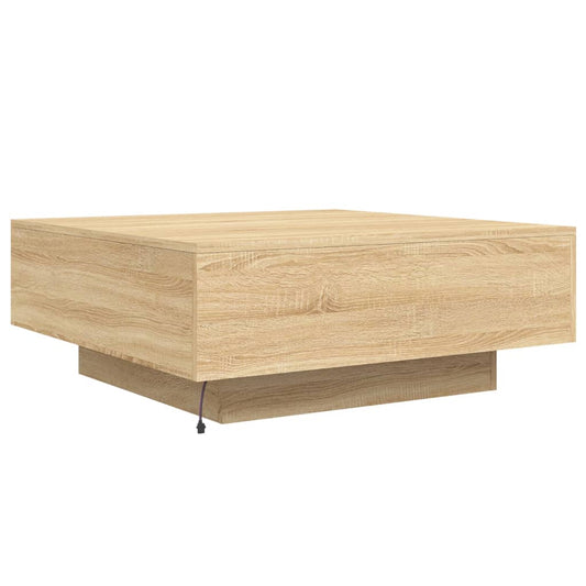 Salongbord med LED-lys sonoma eik 80x80x31 cm