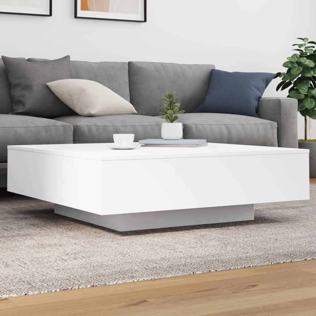 Salongbord med LED-lys hvit 100x100x31 cm
