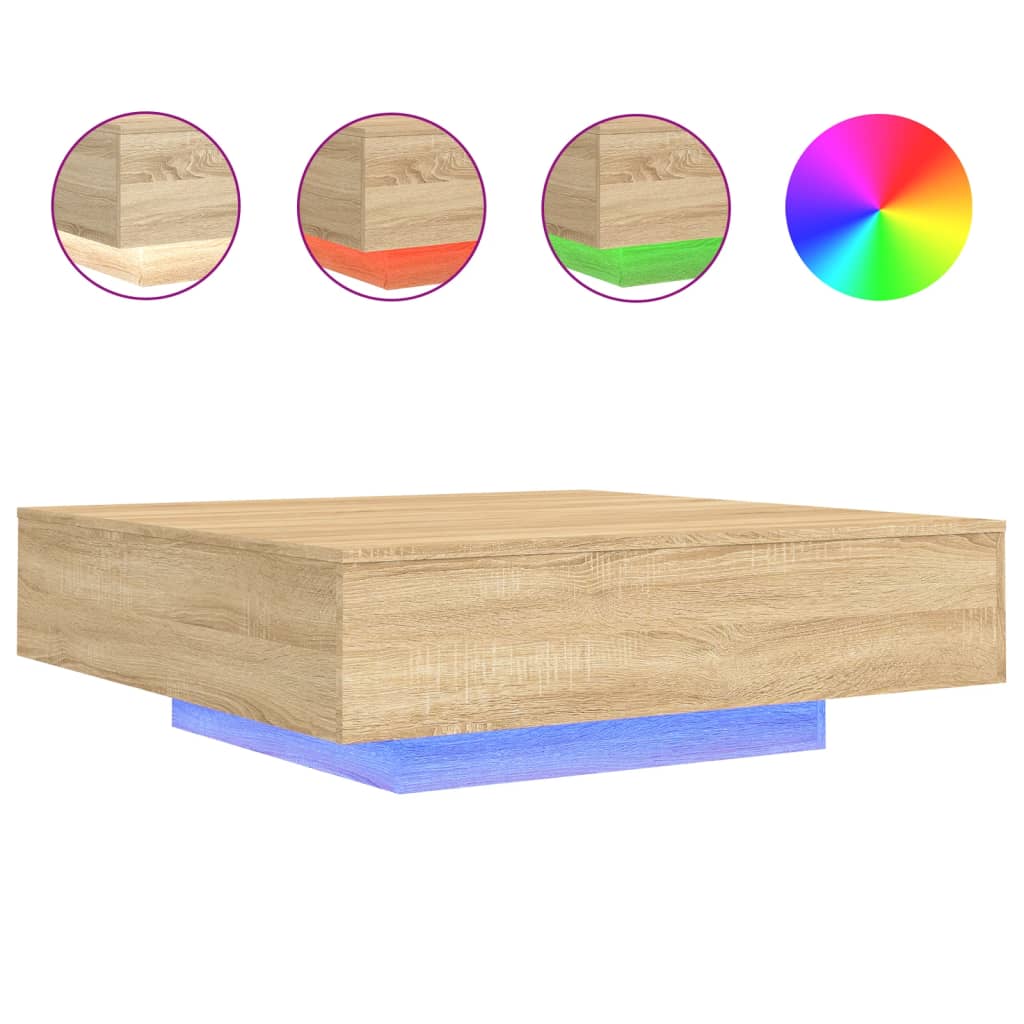 Salongbord med LED-lys sonoma eik 100x100x31 cm