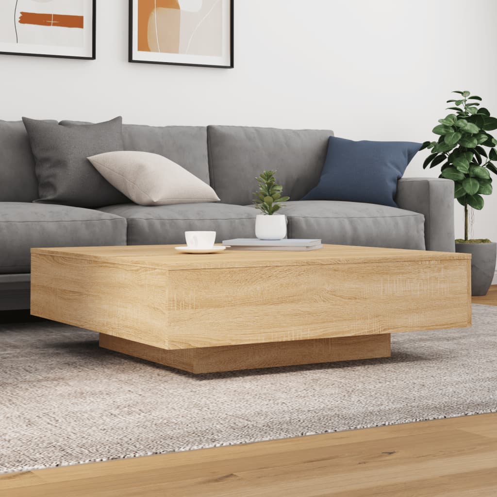 Salongbord med LED-lys sonoma eik 100x100x31 cm