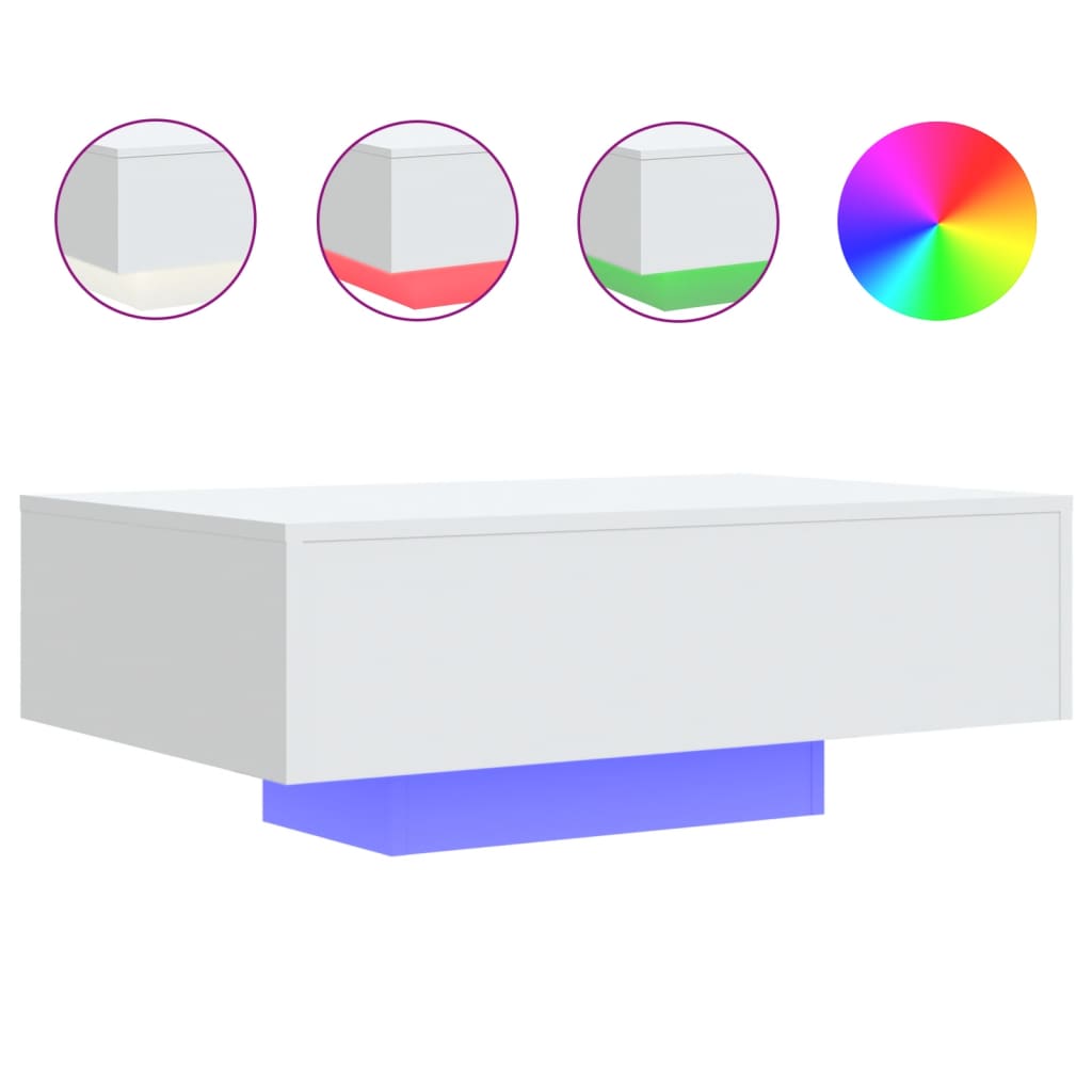 Salongbord med LED-lys hvit 85x55x31 cm