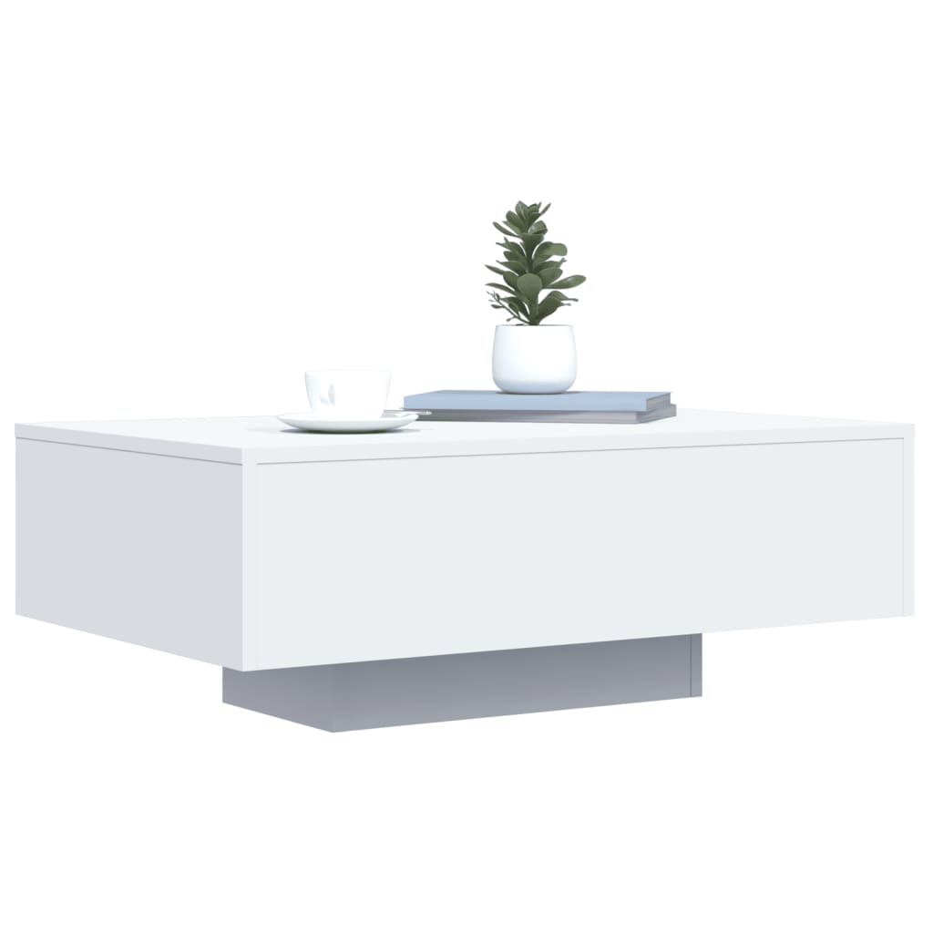 Salongbord med LED-lys hvit 85x55x31 cm