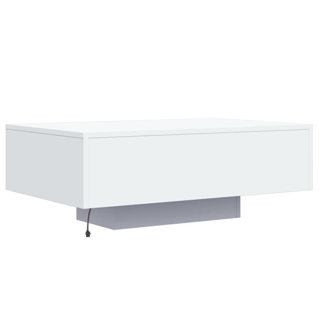 Salongbord med LED-lys hvit 85x55x31 cm