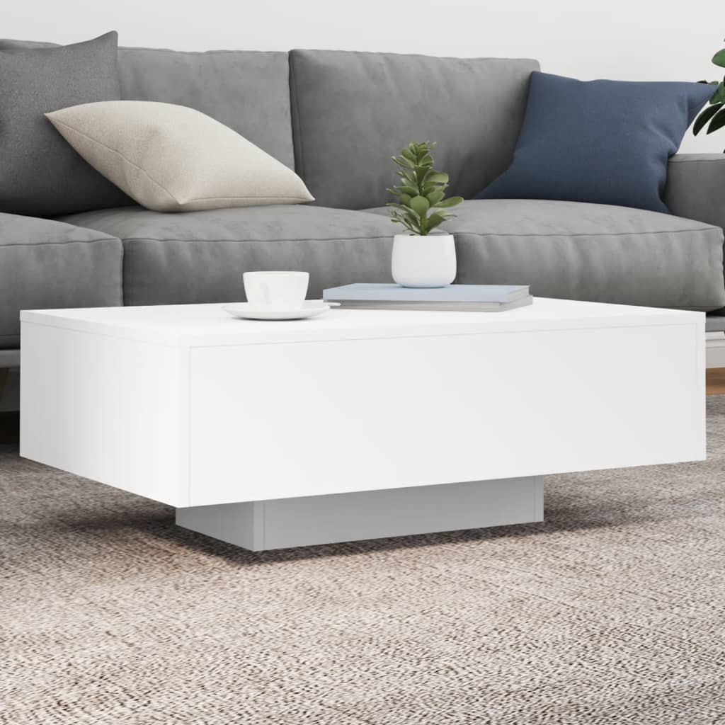 Salongbord med LED-lys hvit 85x55x31 cm