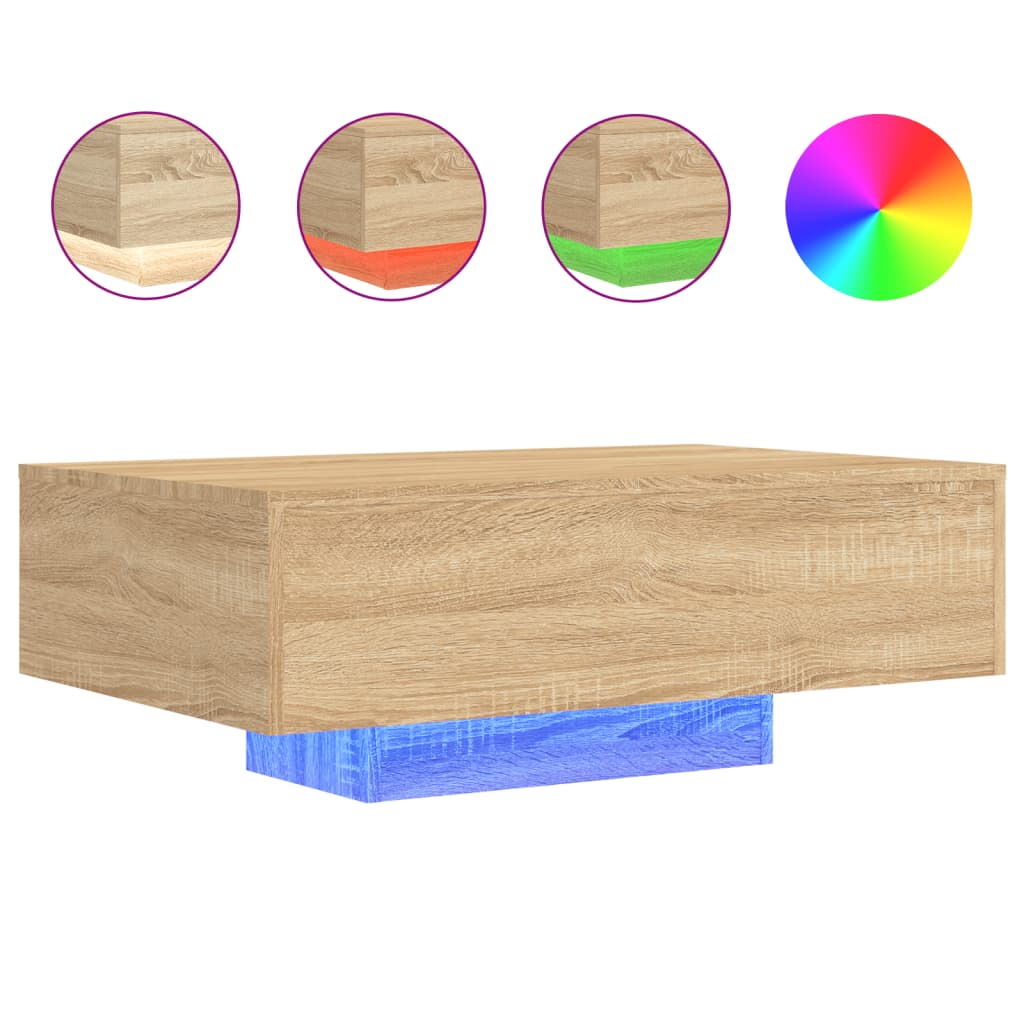 Salongbord med LED-lys sonoma eik 85x55x31 cm