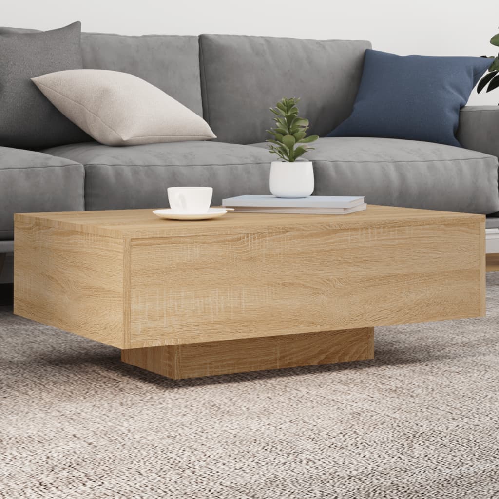Salongbord med LED-lys sonoma eik 85x55x31 cm