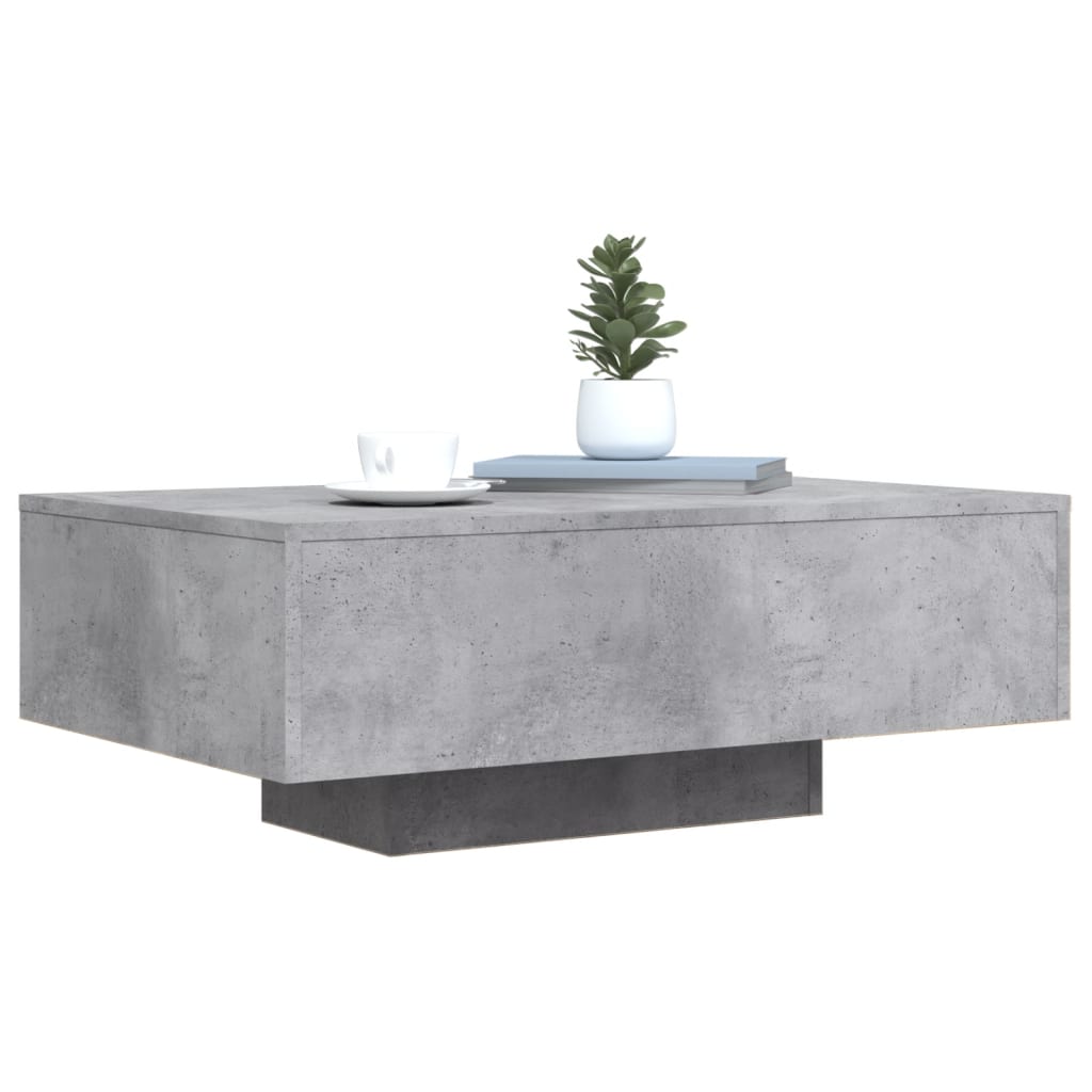 Salongbord med LED-lys betonggrå 85x55x31 cm