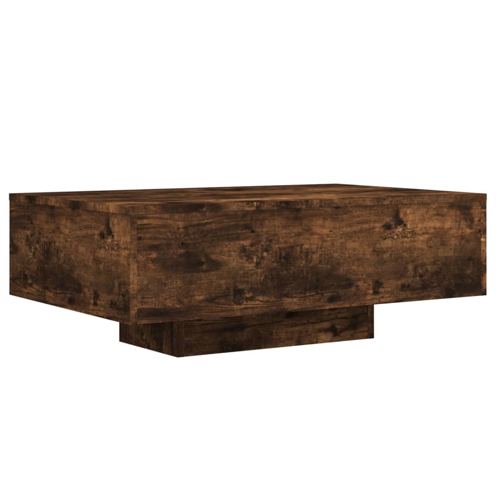 Salongbord med LED-lys røkt eik 85x55x31 cm