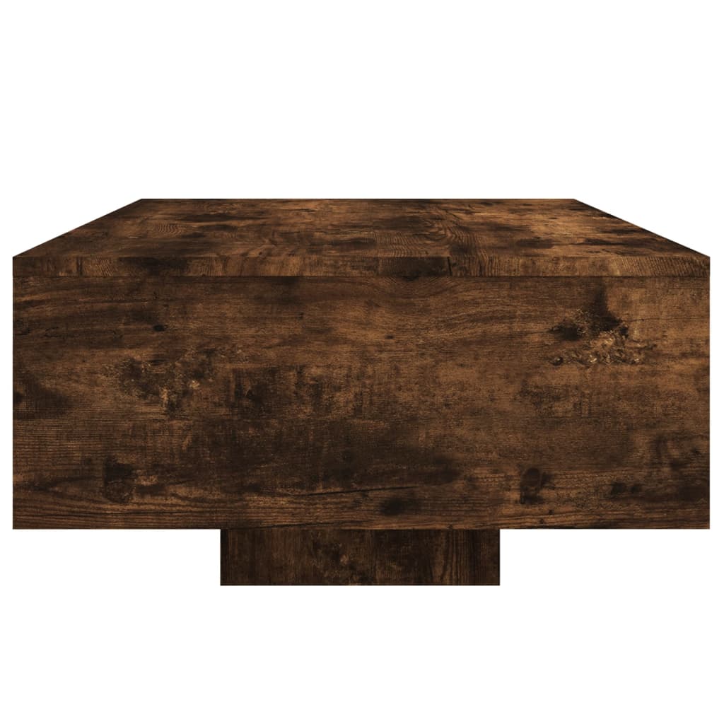 Salongbord med LED-lys røkt eik 85x55x31 cm