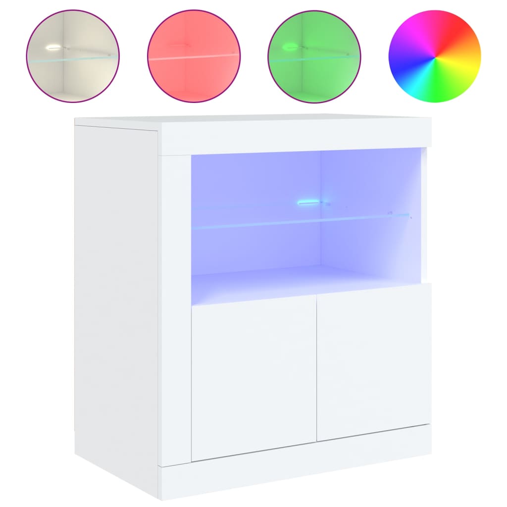 Skjenk med LED-lys hvit 60,5x37x67 cm