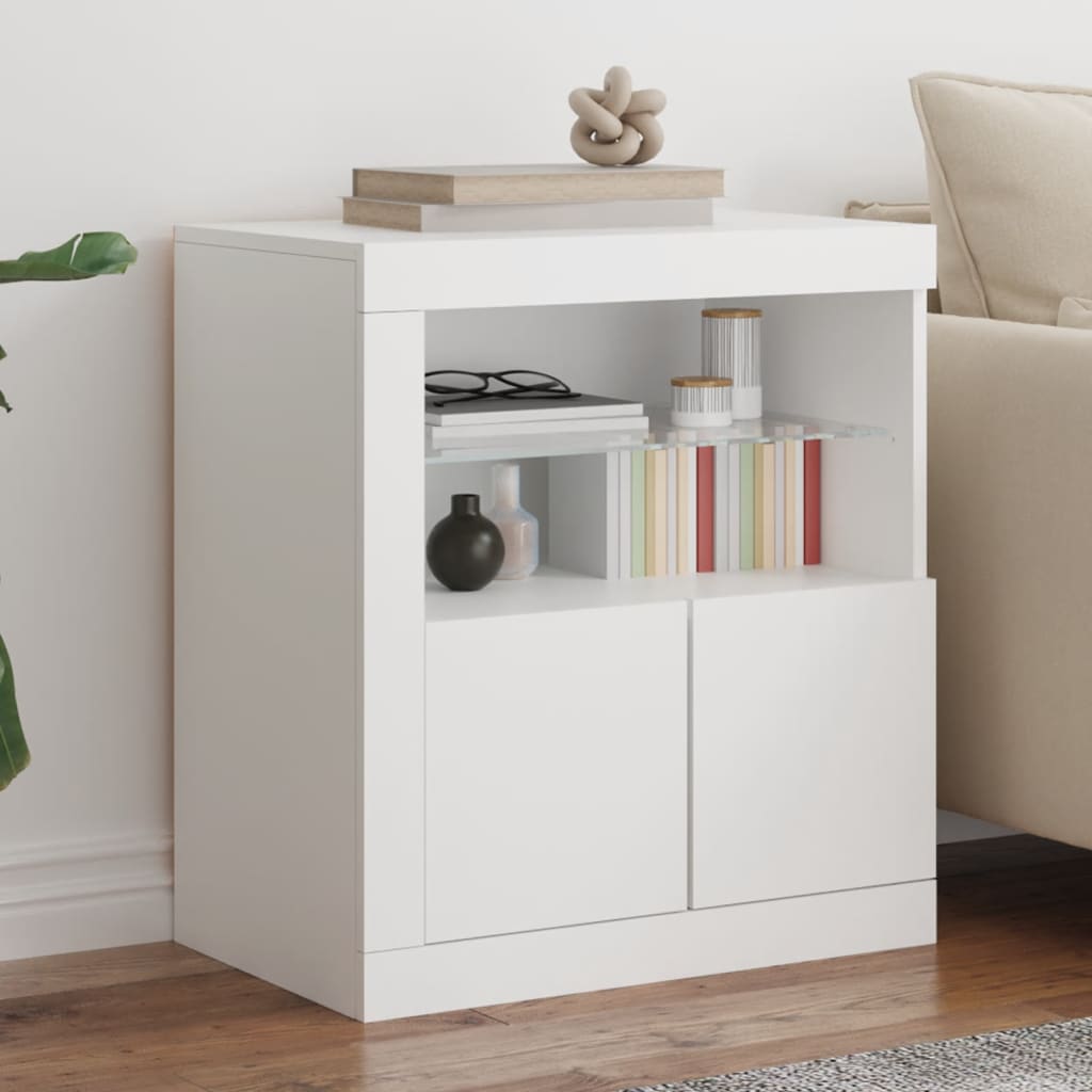 Skjenk med LED-lys hvit 60,5x37x67 cm