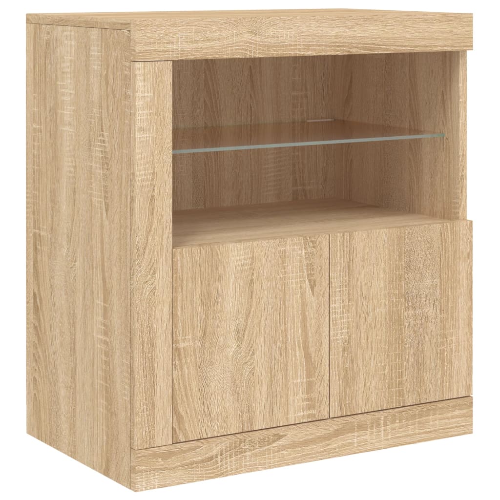 Skjenk med LED-lys sonoma eik 60,5x37x67 cm vidaXL