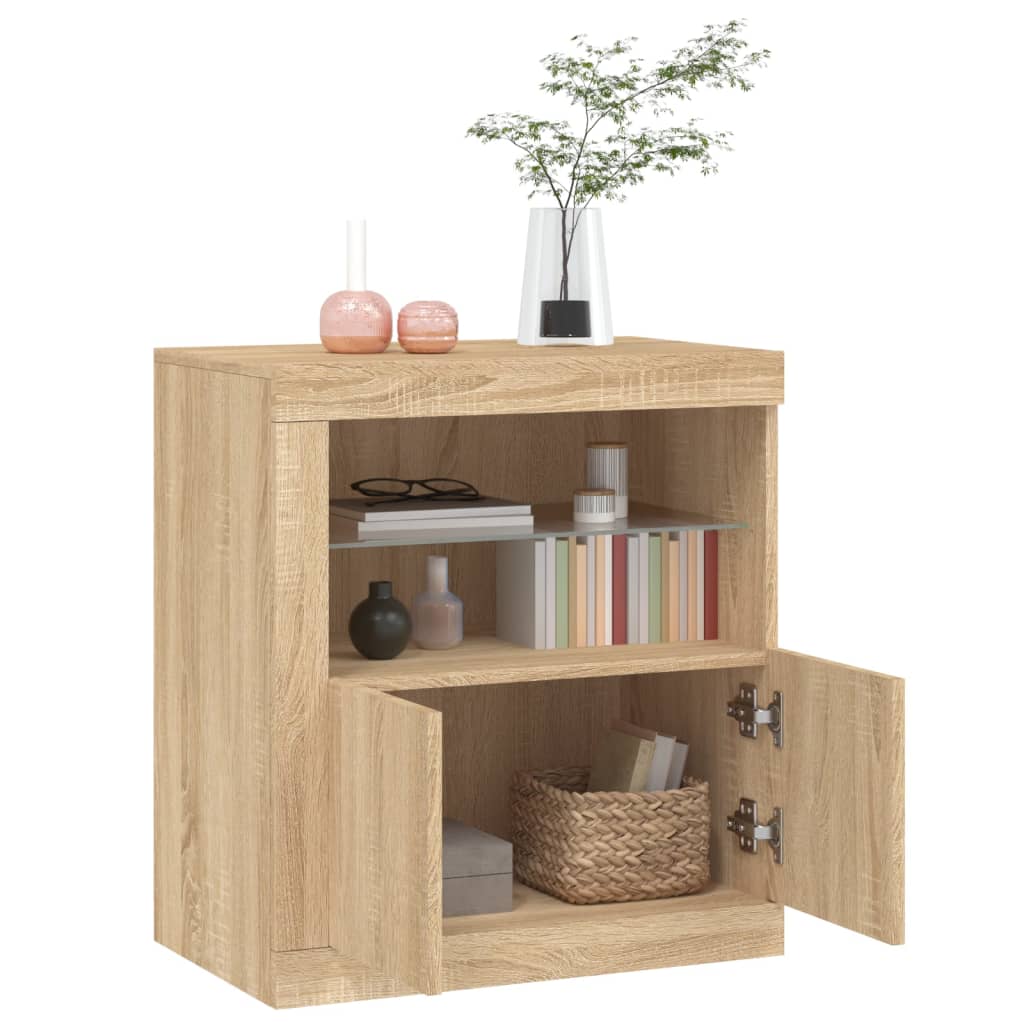 Skjenk med LED-lys sonoma eik 60,5x37x67 cm vidaXL