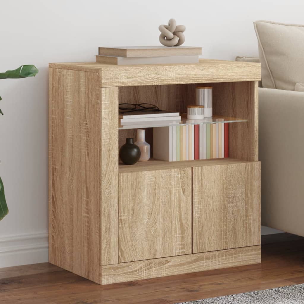 Skjenk med LED-lys sonoma eik 60,5x37x67 cm vidaXL