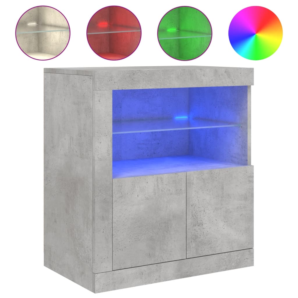 Skjenk med LED-lys betonggrå 60,5x37x67 cm vidaXL