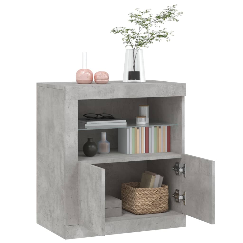 Skjenk med LED-lys betonggrå 60,5x37x67 cm vidaXL
