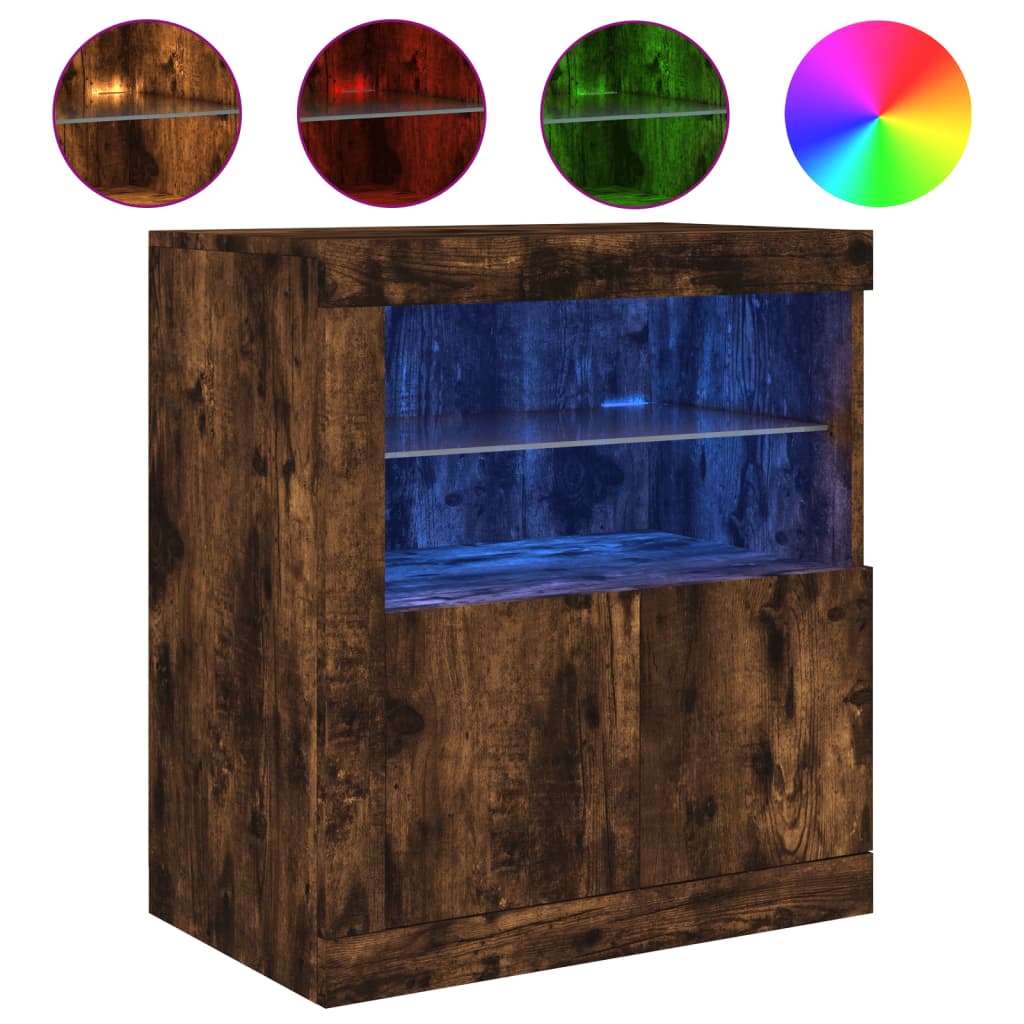 Skjenk med LED-lys røkt eik 60,5x37x67 cm vidaXL