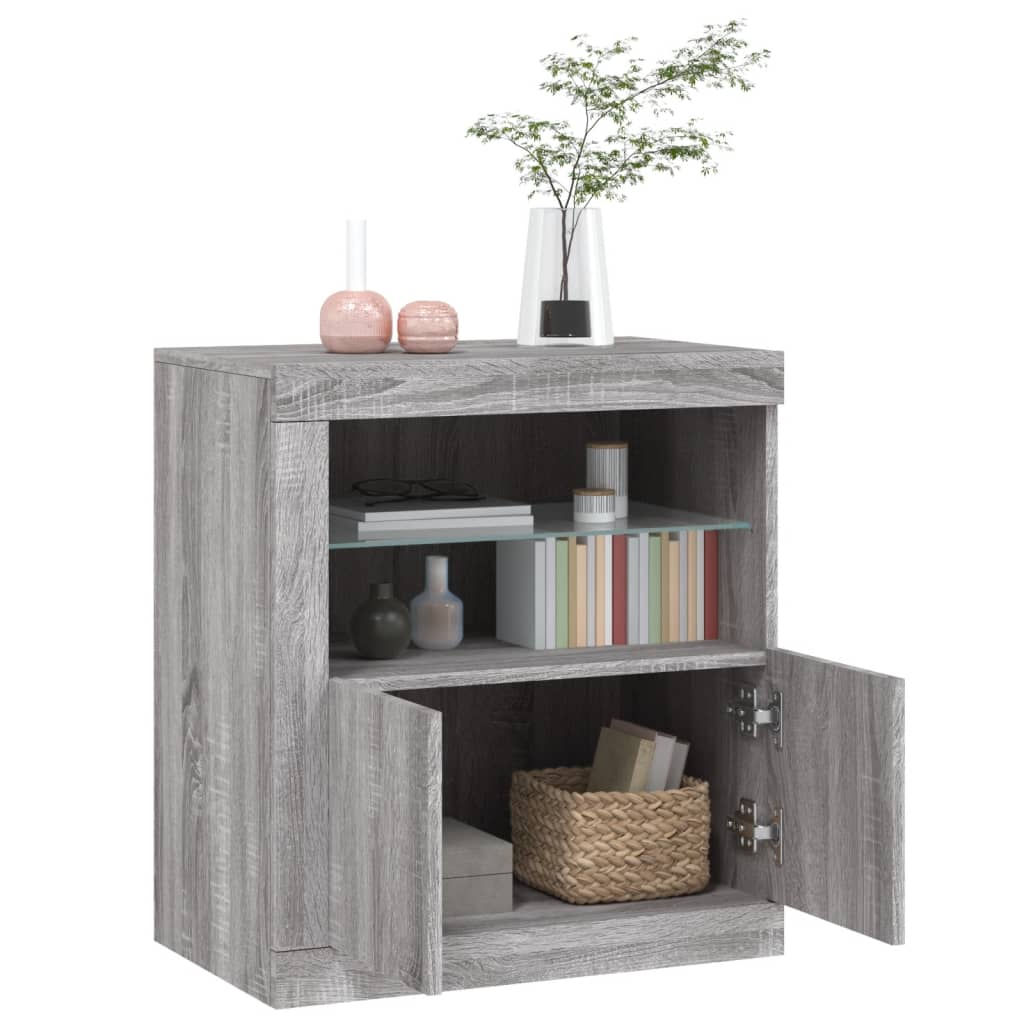Skjenk med LED-lys grå sonoma 60,5x37x67 cm