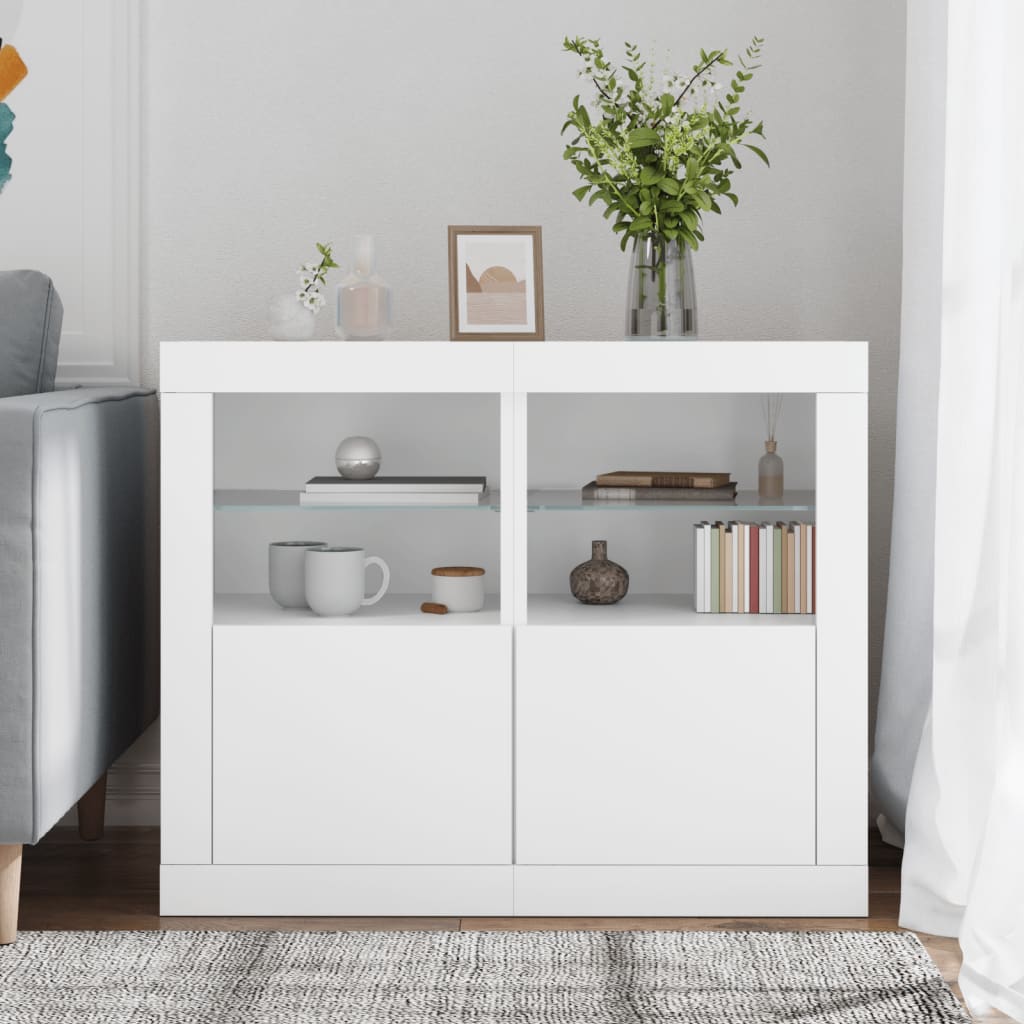Sideskap med LED 2 stk hvit konstruert tre