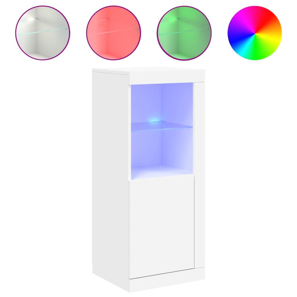 Skjenk med LED-lys hvit 41x37x100 cm