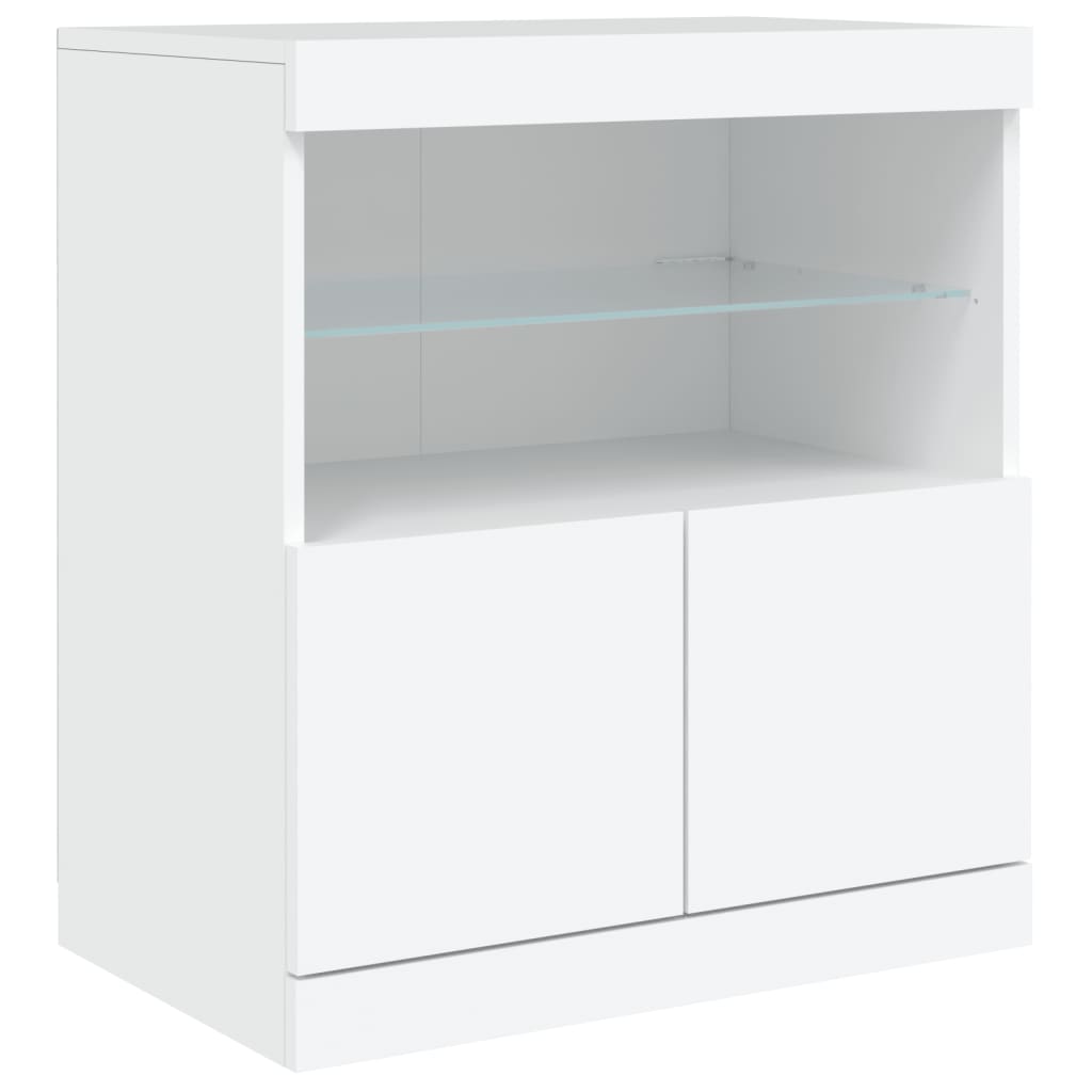 Skjenk med LED-lys hvit 60x37x67 cm