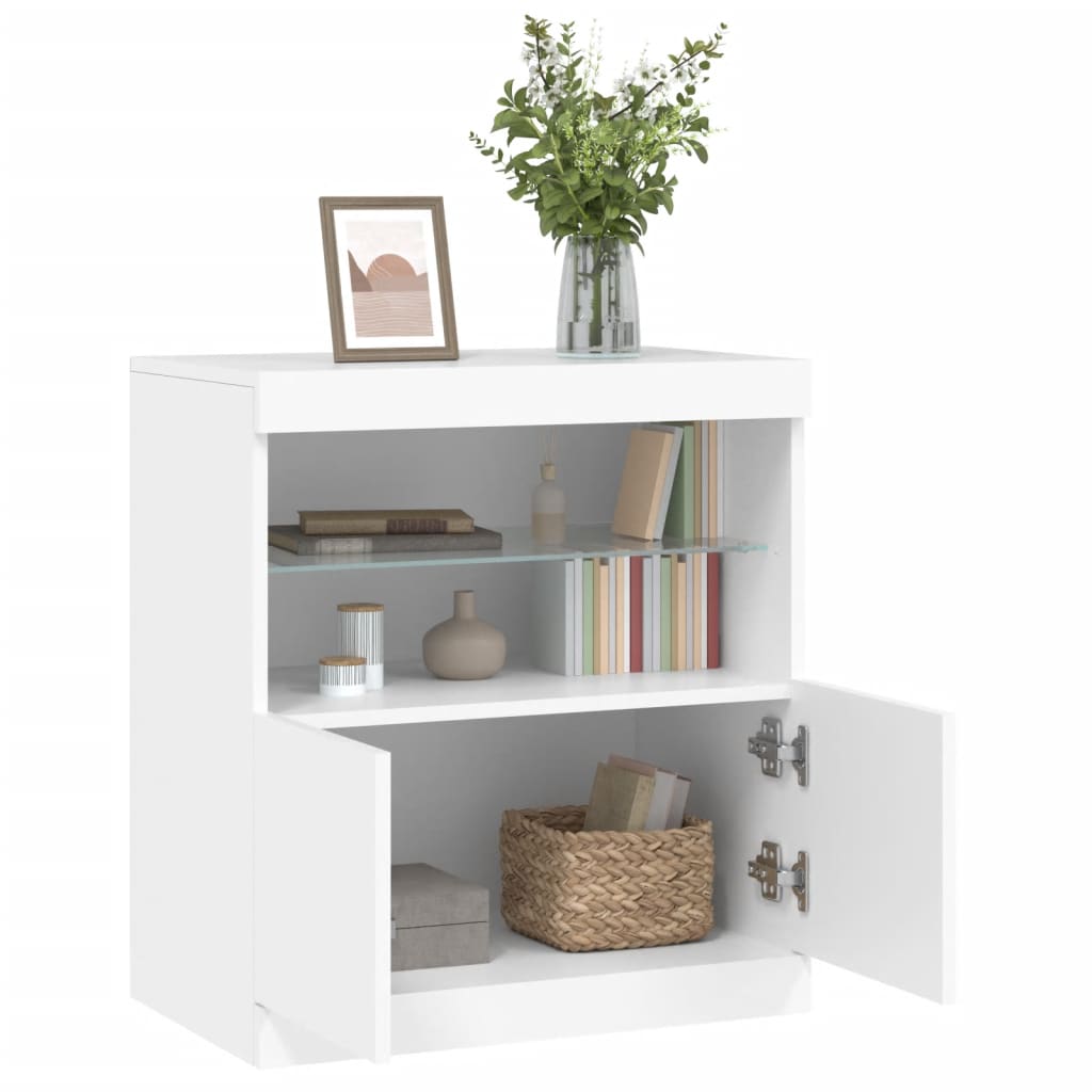 Skjenk med LED-lys hvit 60x37x67 cm