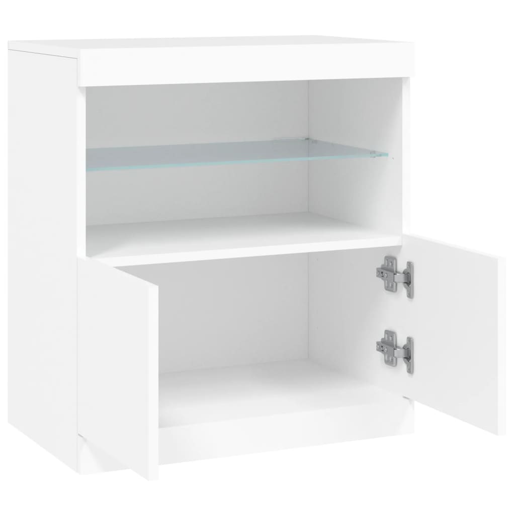 Skjenk med LED-lys hvit 60x37x67 cm
