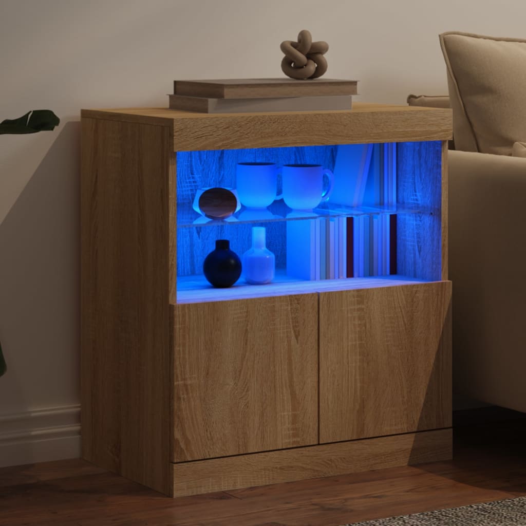 Skjenk med LED-lys sonoma eik 60x37x67 cm