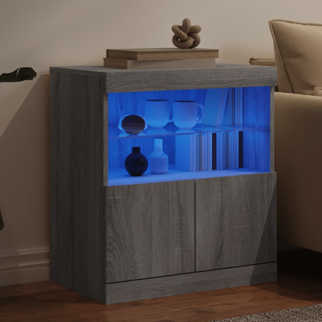Skjenk med LED-lys grå sonoma 60x37x67 cm
