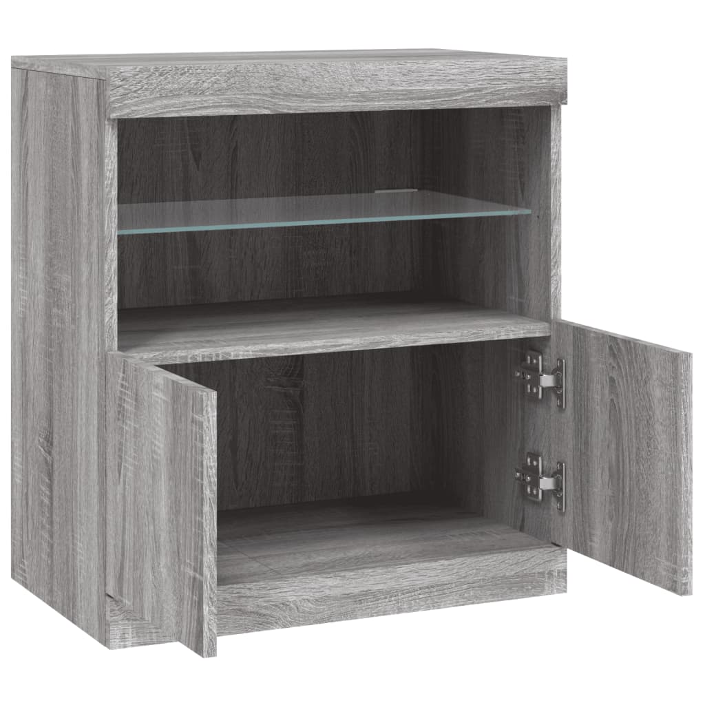 Skjenk med LED-lys grå sonoma 60x37x67 cm