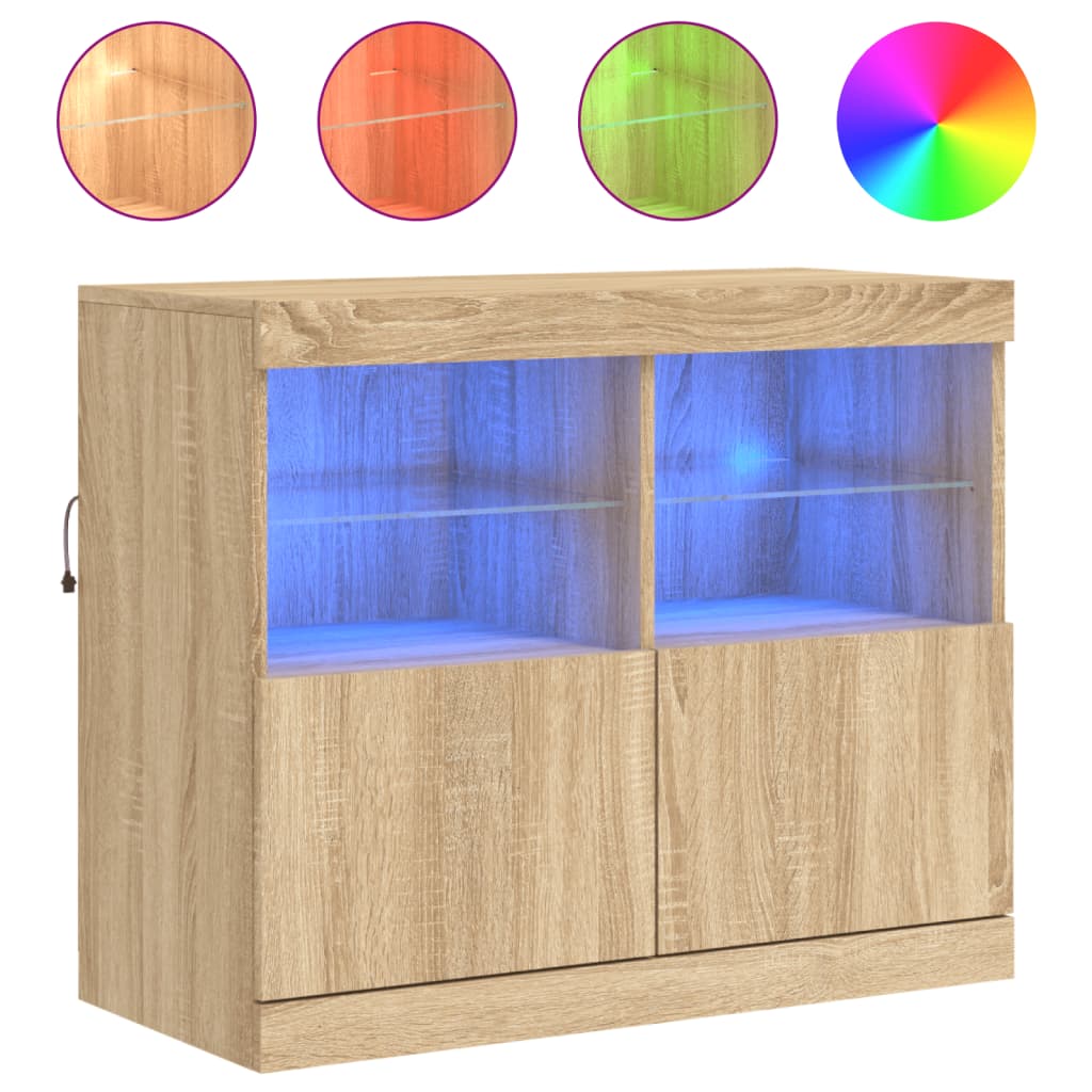 Skjenk med LED-lys sonoma eik 81x37x67 cm