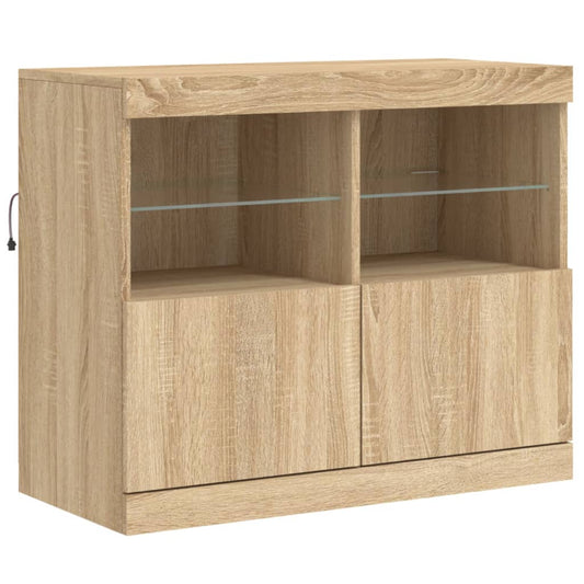 Skjenk med LED-lys sonoma eik 81x37x67 cm