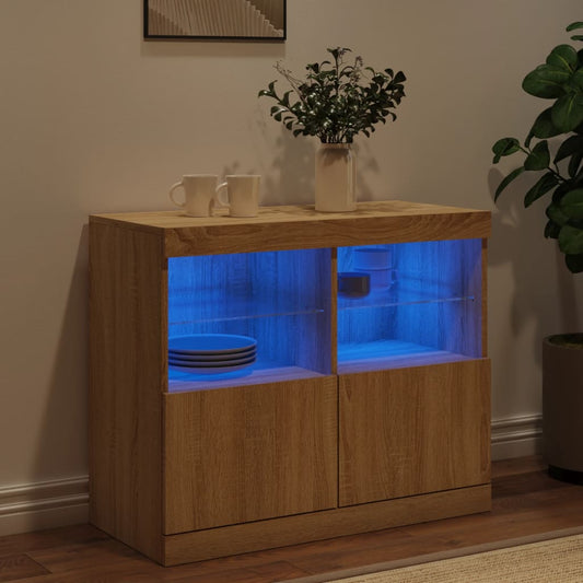 Skjenk med LED-lys sonoma eik 81x37x67 cm