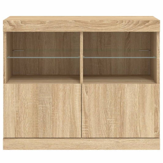 Skjenk med LED-lys sonoma eik 81x37x67 cm