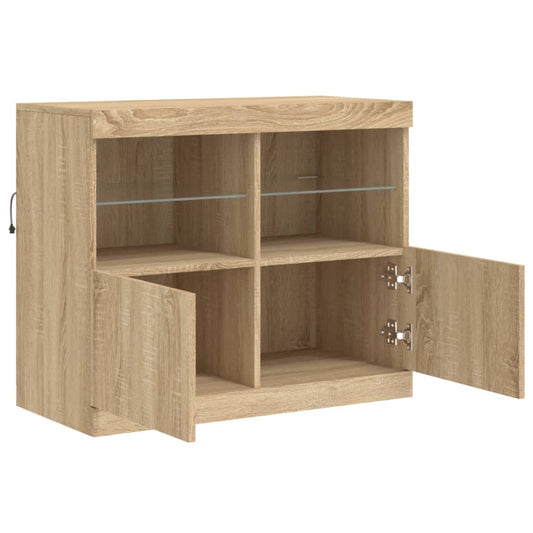 Skjenk med LED-lys sonoma eik 81x37x67 cm