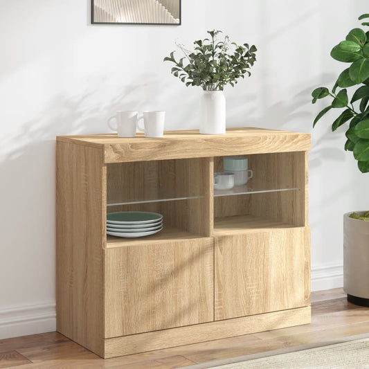 Skjenk med LED-lys sonoma eik 81x37x67 cm