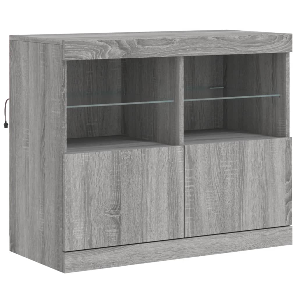 Skjenk med LED-lys grå sonoma 81x37x67 cm