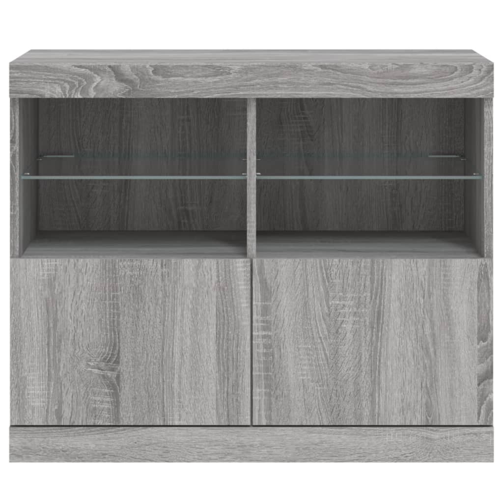 Skjenk med LED-lys grå sonoma 81x37x67 cm
