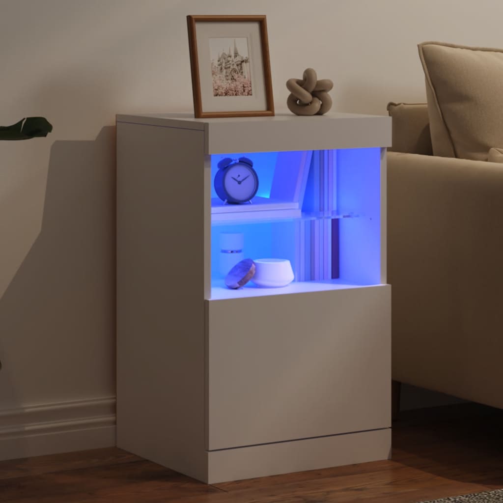 Skjenk med LED-lys hvit 41x37x67 cm