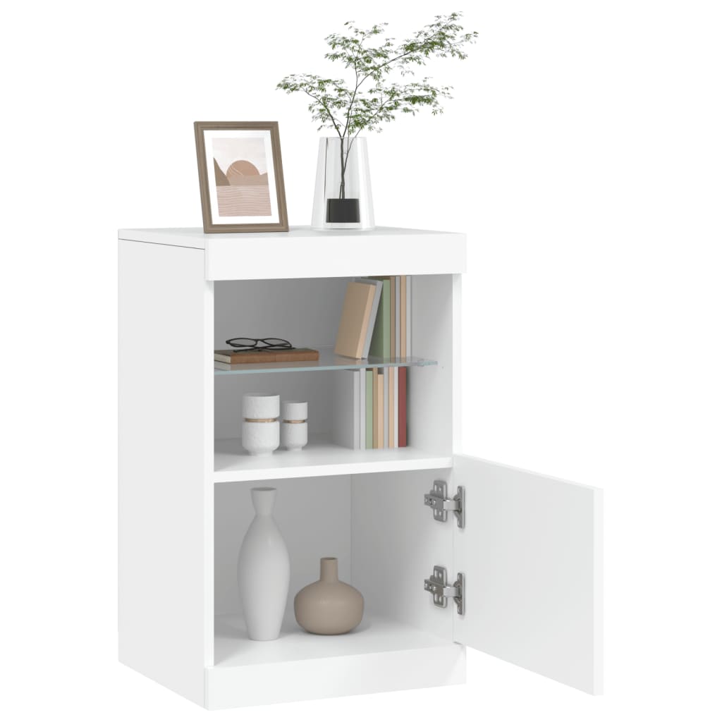 Skjenk med LED-lys hvit 41x37x67 cm