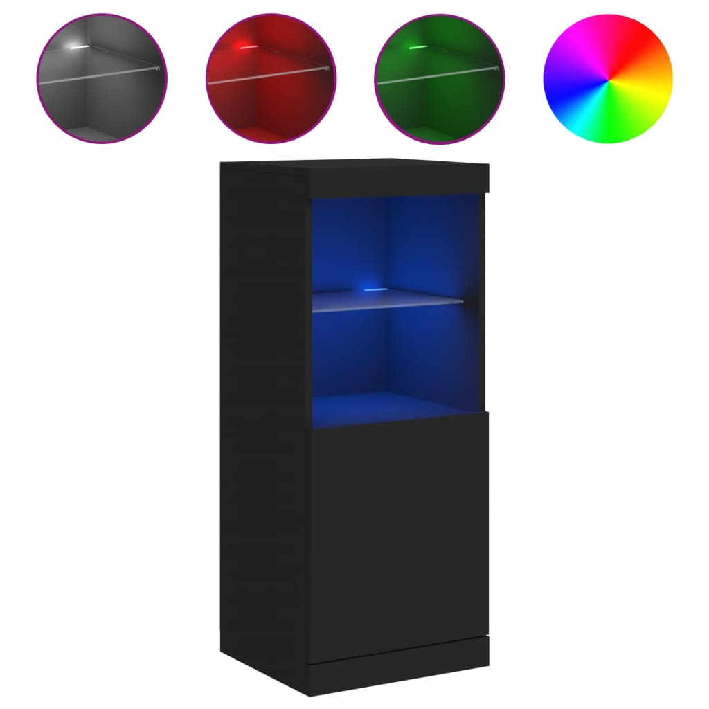 Skjenk med LED-lys svart 41x37x100 cm