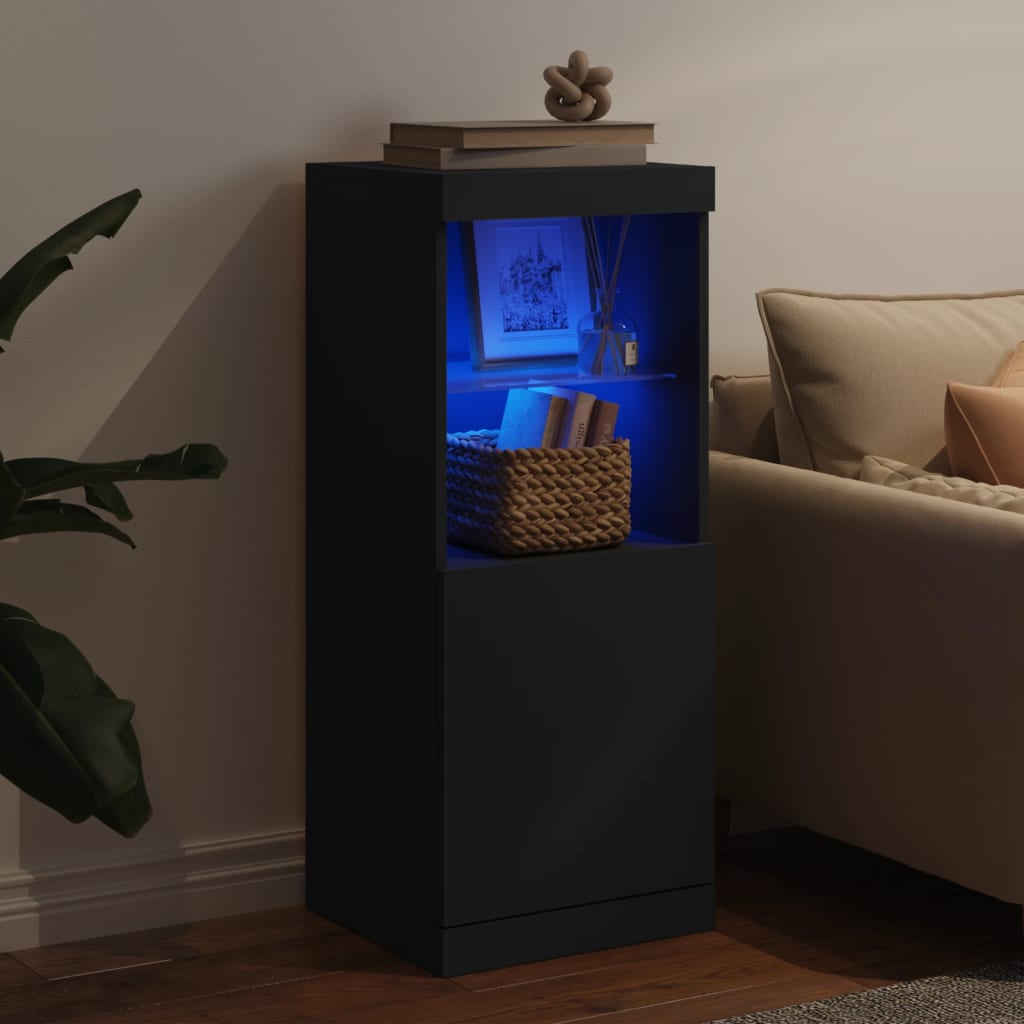 Skjenk med LED-lys svart 41x37x100 cm