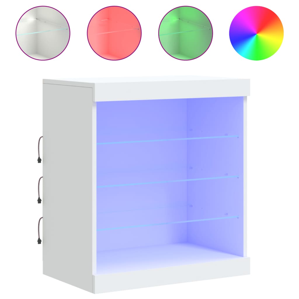 Skjenk med LED-lys hvit 60,5x37x67 cm