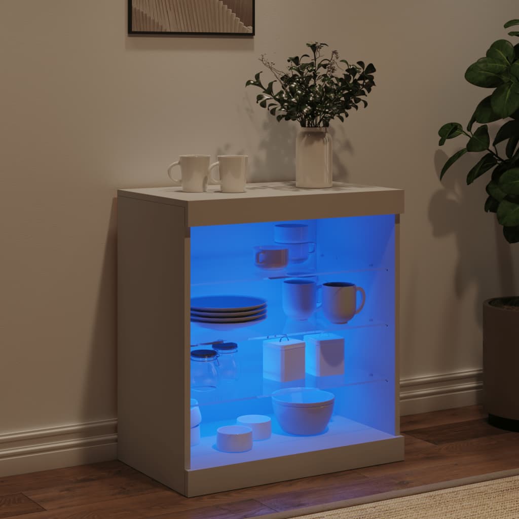 Skjenk med LED-lys hvit 60,5x37x67 cm
